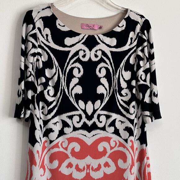 Eliza J Sheath Dress 8 Black White Orange Short Sleeve Stretch Lined Party Work - Picture 4 of 12